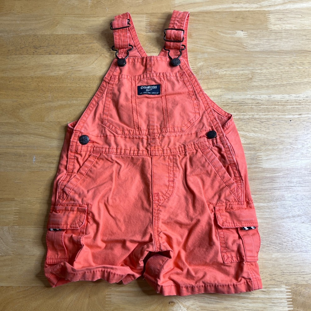 OshKosh Bgosh Kids Coral Orange Ripstop Cargo Shortall Overalls Vestbak 18M